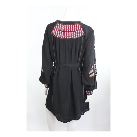 Embroidered Peasant Dress Tunic Belted Beaded Boho - Picture 3 of 13